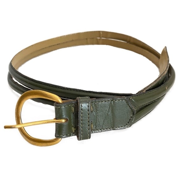 Yves Saint Laurent Accessories - Vintage Yves Saint Laurent YSL Green Belt Double Leather Band Sz Large Goldtone
